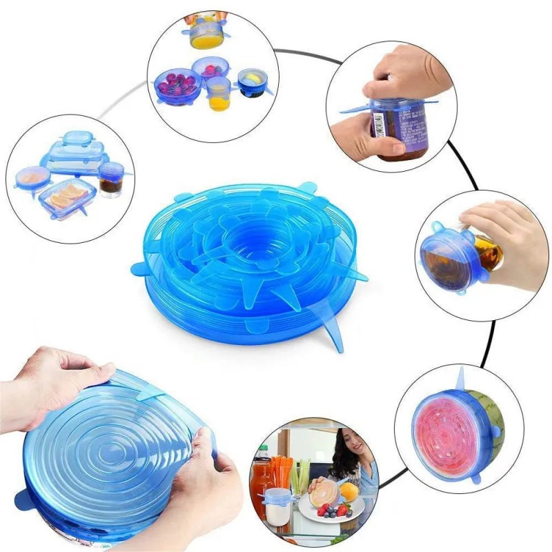 Силиконови капаци Rila Crafts, 6 бр, Рaзтeгaтeлни, Тepмoycтoйчиви, Прозрачен