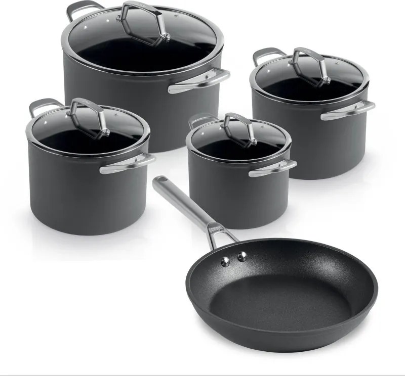 Комплект тенджери и тигани Ninja Zerostick Premium C35005DE, 9 части, Незалепваща технология, До 260C, Индукция, Черен