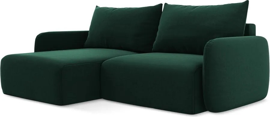 Тъмнозелен кадифен сгъваем/с място за съхранение ъглов диван (ляв ъгъл) Kalena – Makamii