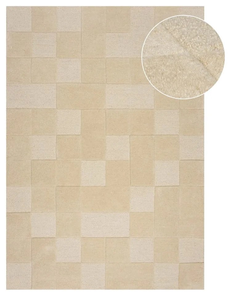 Бежов вълнен килим 230x160 cm Checkerboard - Flair Rugs