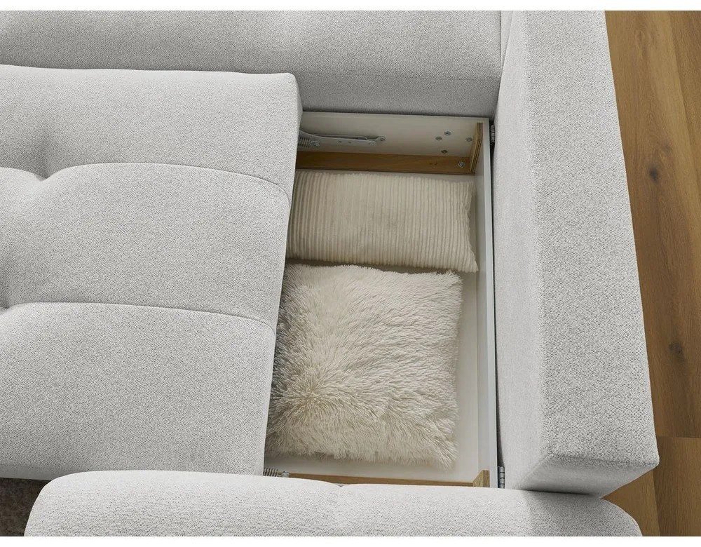 Светлосив шенилов разтегателен ъглов диван с място за съхранение (ляв ъгъл) Roxelane – Bobochic Paris