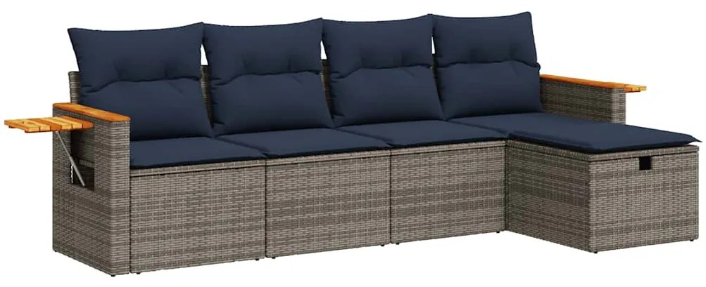 3325960 vidaXL Градински комплект с възглавници, 5 части, сив полиратан