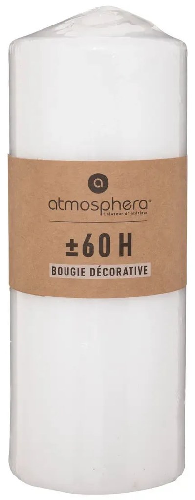 Свещ без аромат atmosphera Many, Кръгла, 6.8x18 см, Бяла