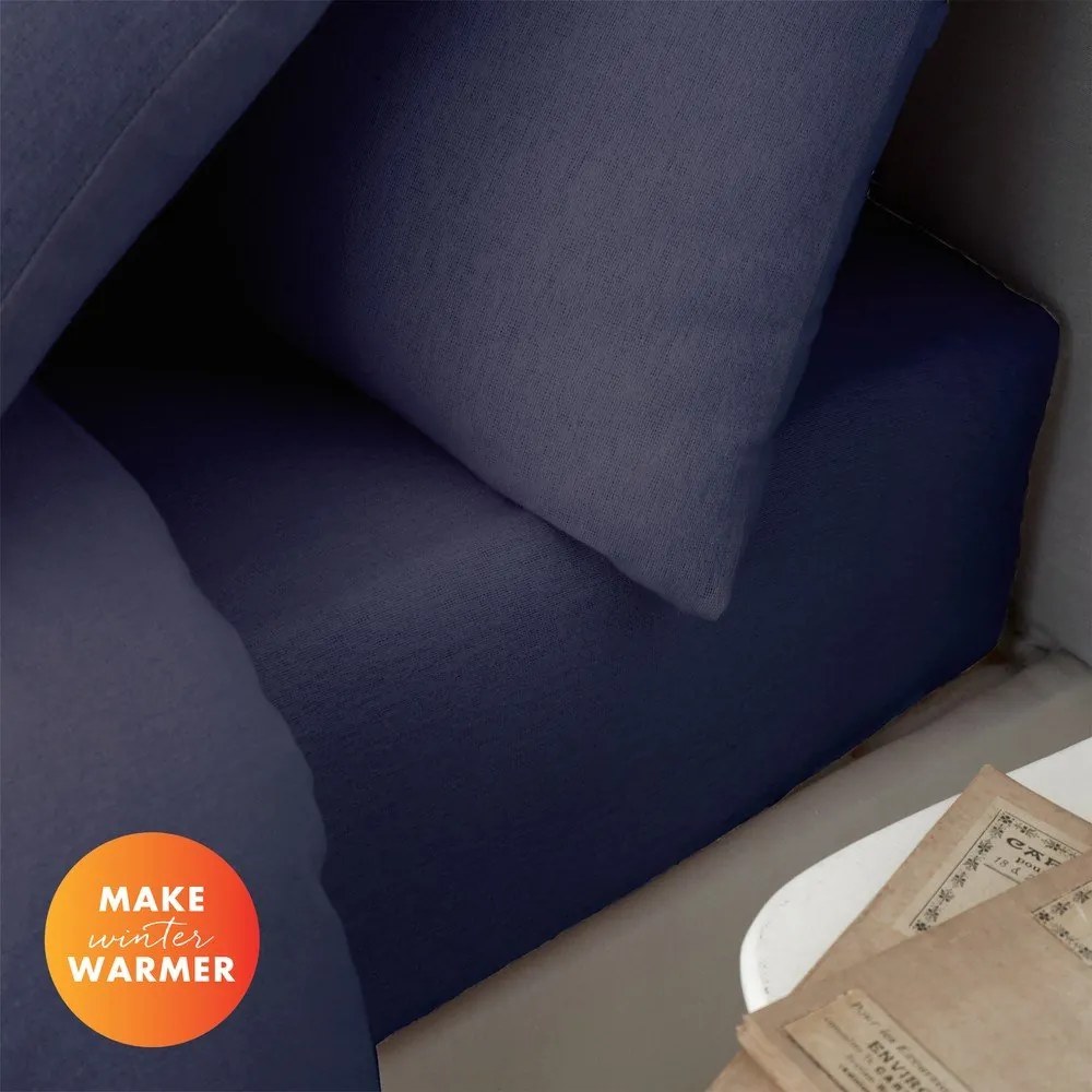 Тъмносин еластичен фланелен чаршаф 150x200 cm Brushed – Catherine Lansfield