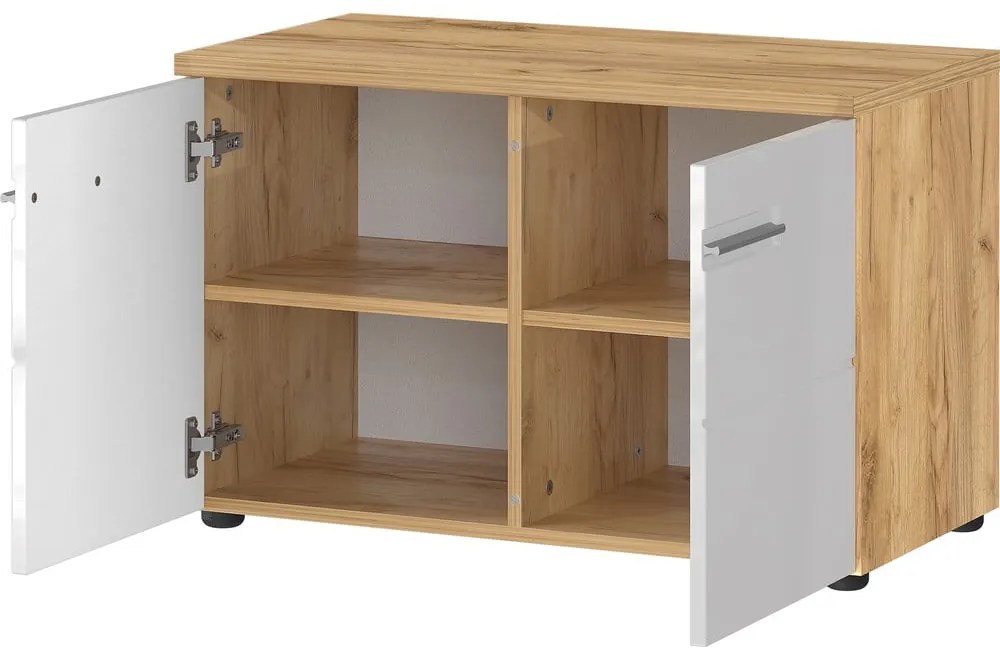 Дъбов шкаф за обувки с пейка в бял\естествен цвят Aledo - Germania