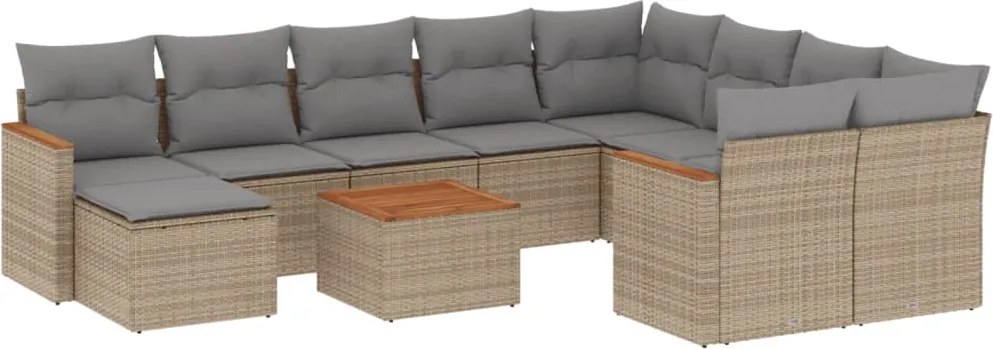 3258965 vidaXL Градински диван с възглавници, 11 части, бежов полиратан