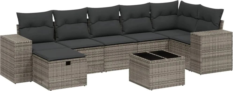 3264446 vidaXL Градински комплект диван с възглавници 8 части сив полиратан