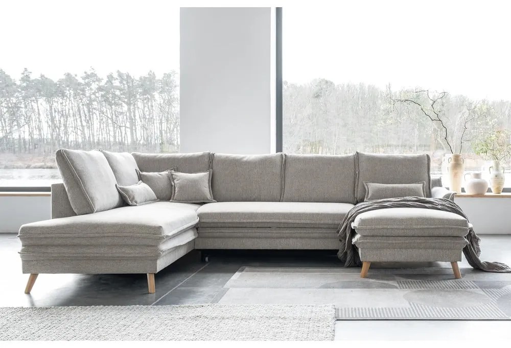 Бежов разтегателен ъглов диван (ляв ъгъл/"U" форма) Charming Charlie – Miuform