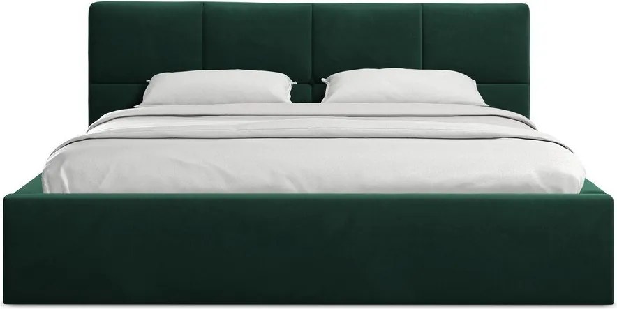 Тъмнозелено кадифено двойно легло 140x200 cm тапицирано с място за съхранение и включена подматрачна рамка Hiko – Makamii