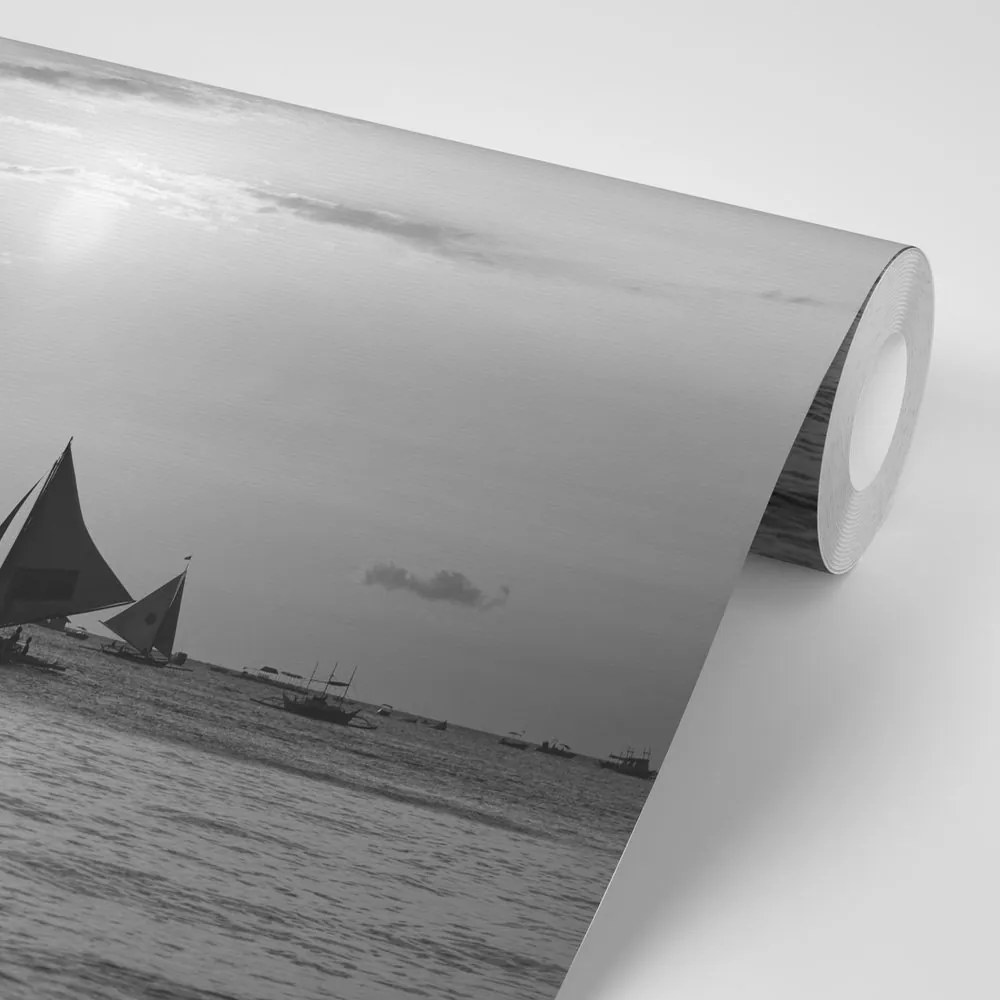 Фототапет – Залез на море в черно-бяло