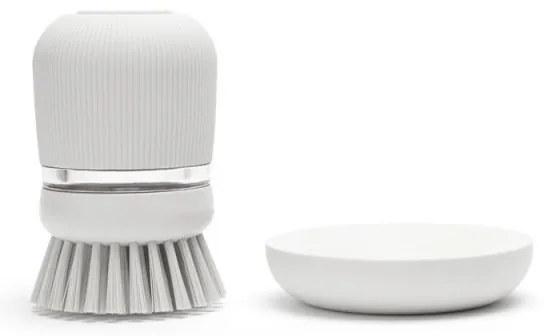 Дозатор за течен сапун с четка за миене на съдове Brabantia Sinkside 1003318, 100 мл, Полиестерни четчици, Поставка, Светлосив
