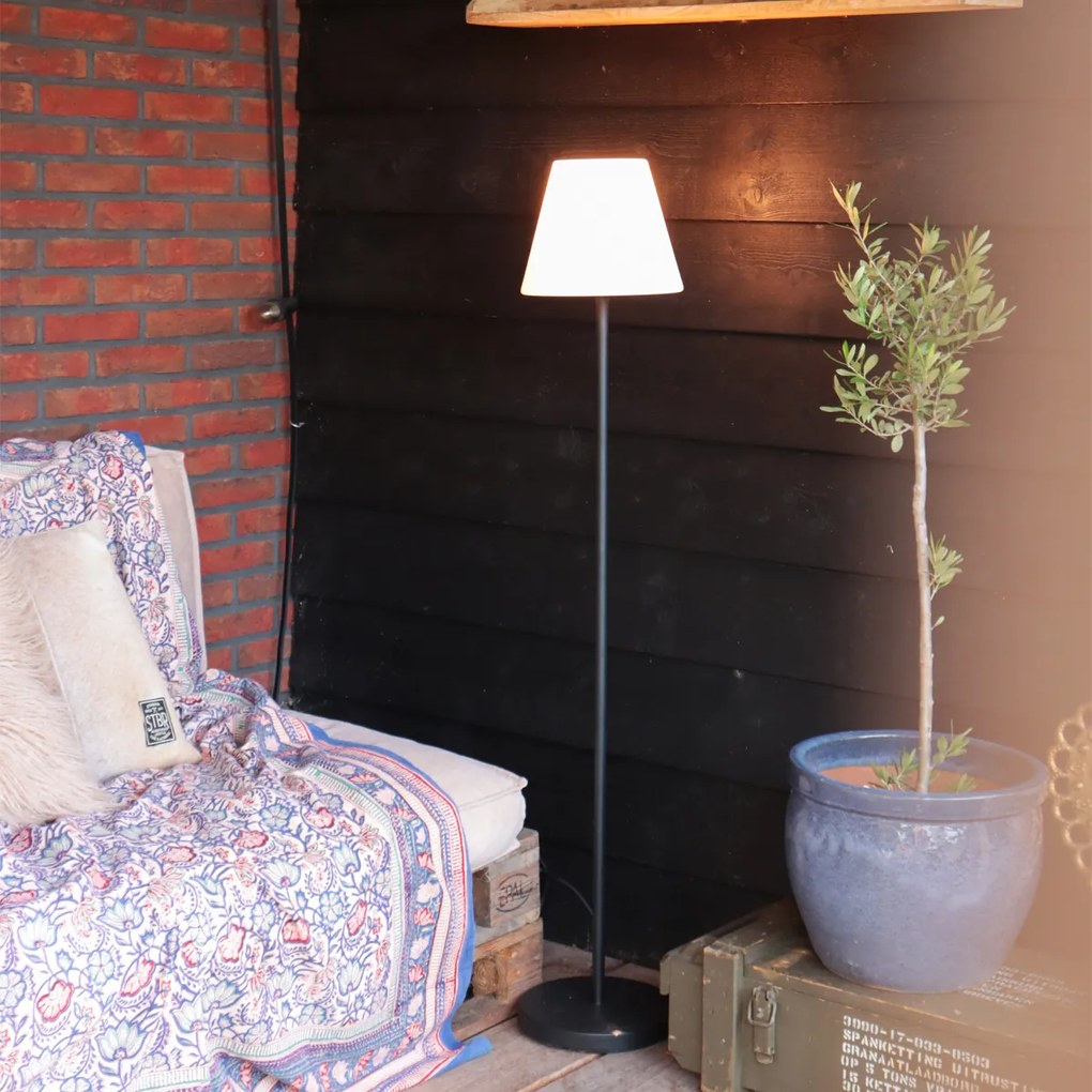 Интелигентна модерна външна подова лампа с черен абажур бял с включен Wifi A60 - Virginia