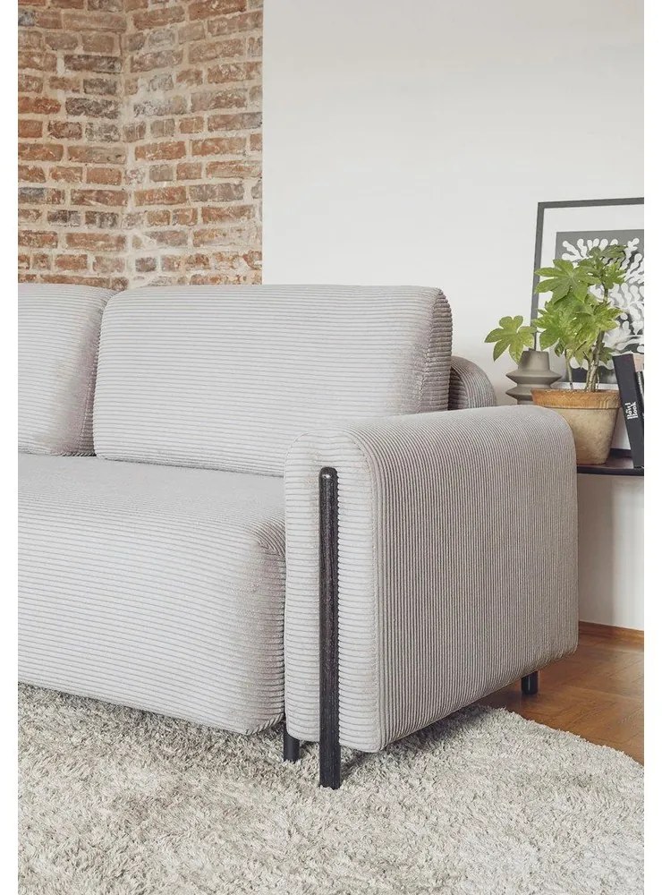 Сив разтегателен диван с място за съхранение от рипсено кадифе 244 cm Arcadova – ELTAP