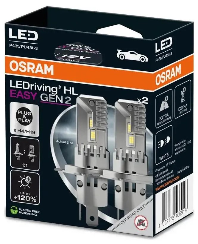 КОМПЛЕКТ 2x LED крушки LEDriving H4/H19 P43t/PU43T-3 25W 12V 6500K - Osram