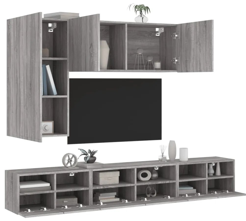 3216563 vidaXL ТВ стенни шкафове, 5 части, сив сонома, инженерно дърво