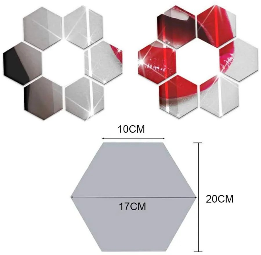 Огледални стикери в комплект на стената 12 бр. 20x17 cm Hexagonal – Ambiance
