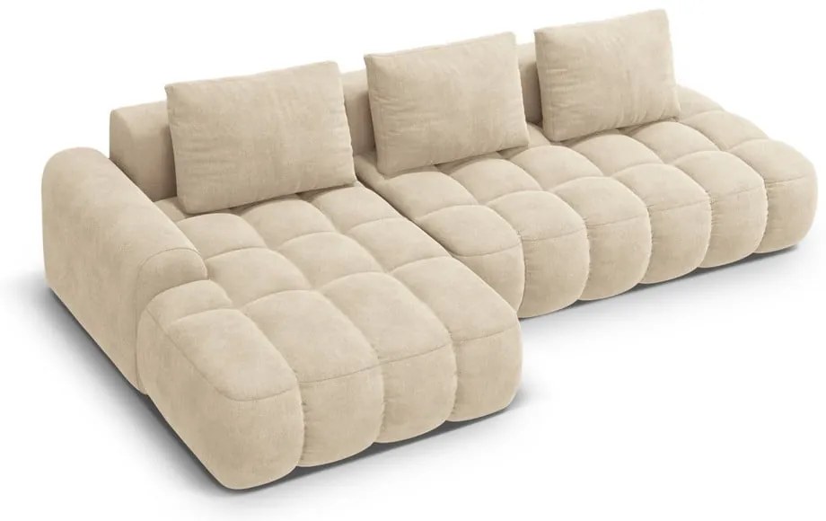 Бежов кадифен сгъваем/с място за съхранение ъглов диван (ляв ъгъл) Linz – Cosmopolitan Design