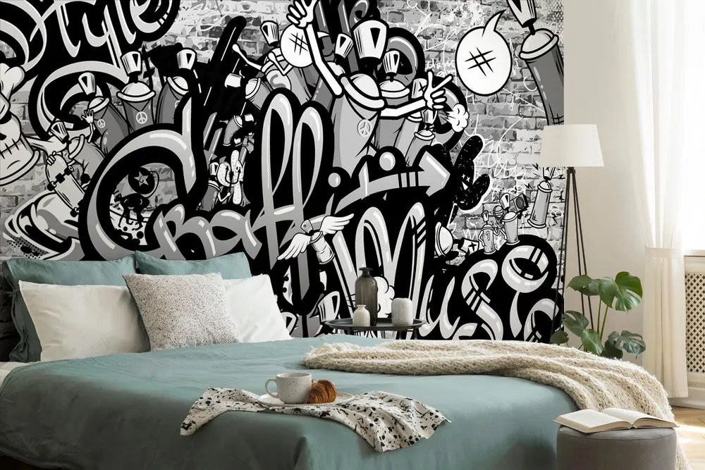 Самозалепващ тапет – Сиви street art графити
