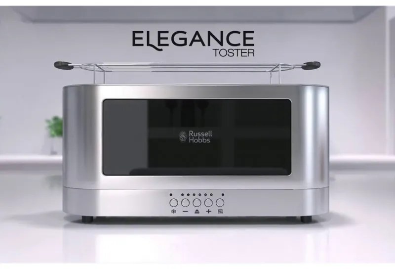 Тостер за хляб Russell Hobbs Elegance 23380-56, 1420W, 2 филии, 6 степени, LED индикация, Lift & Look, Инокс/черен