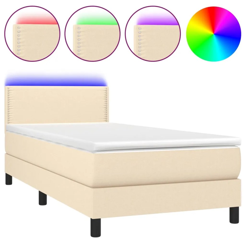 3133034 vidaXL Боксспринг легло с матрак и LED, кремаво, 80x200 см, плат
