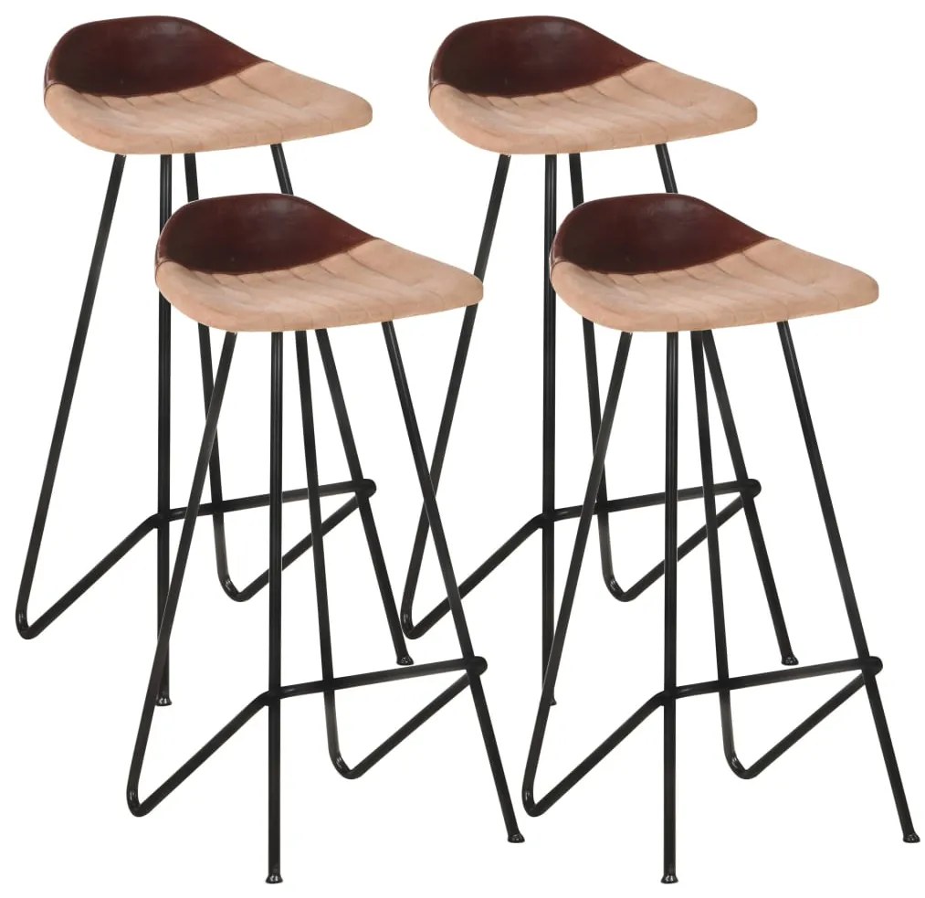 320646 vidaXL Бар табуретки, 4 бр, кафяви, естествена кожа