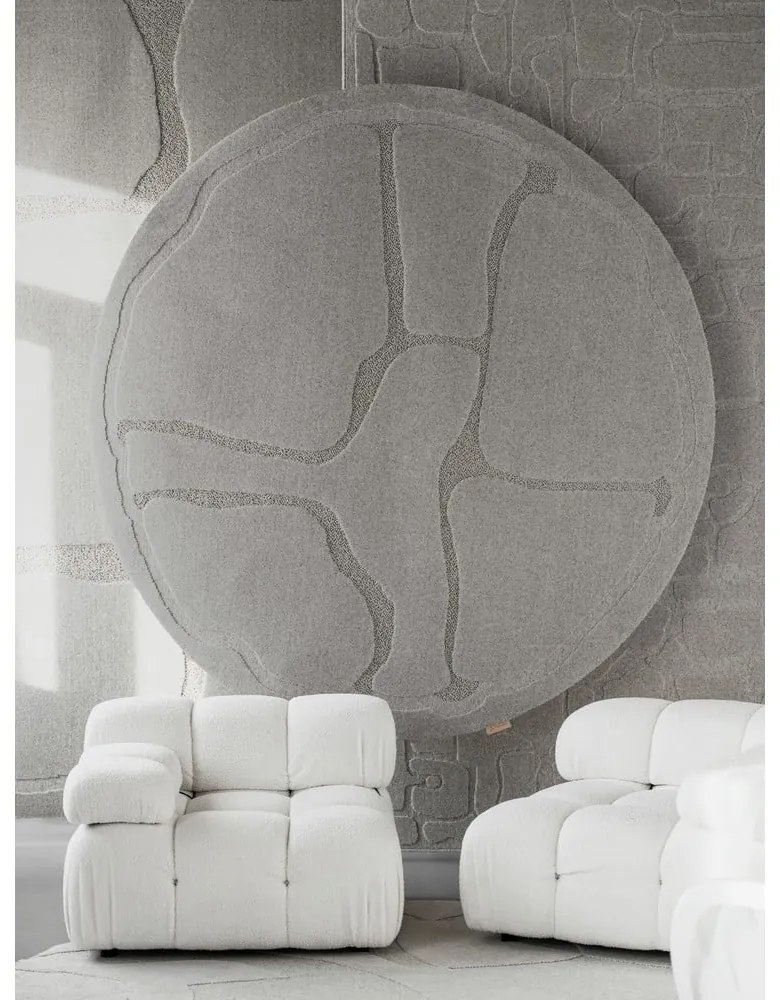 Сив вълнен кръгъл килим ø 200 cm Morphic Organica – Agnella