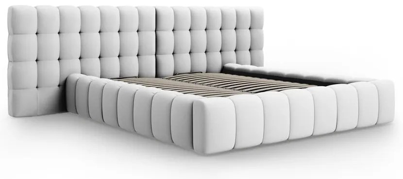 Светлосиво тапицирано двойно легло с място за съхранение с включена подматрачна рамка 160x200 cm Mamaia – Micadoni Home