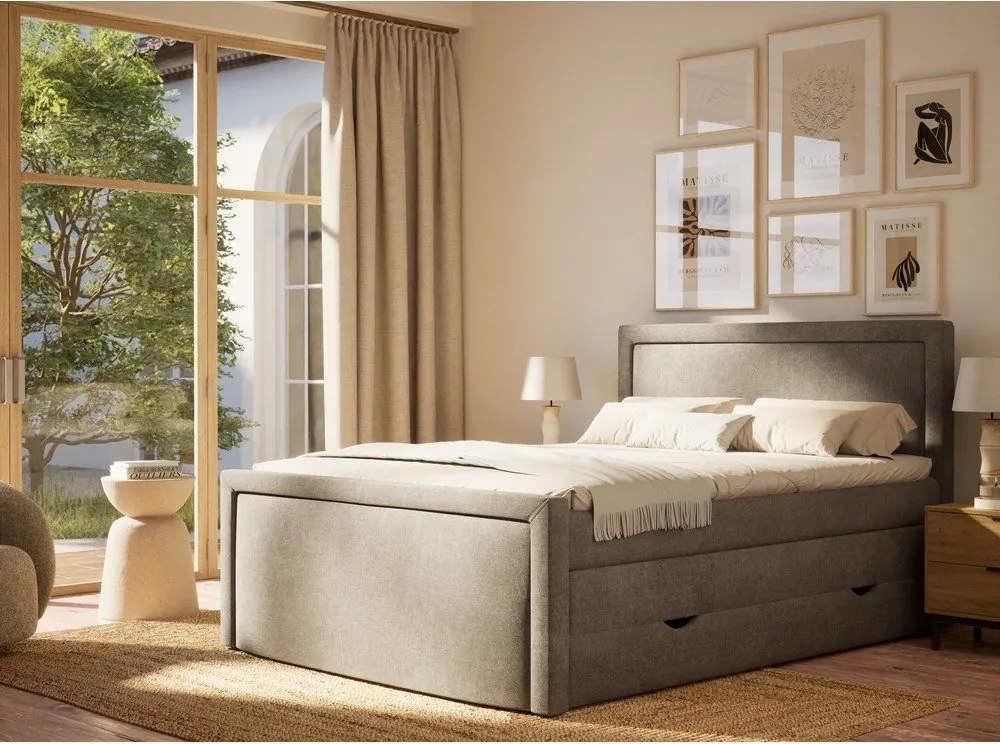 Сиво боксспринг легло 200x200 cm с място за съхранение Fresco – Maison de Rêve