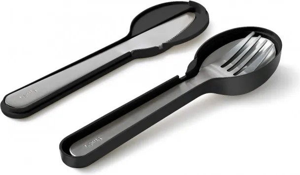 Комплект прибори за хранене Lekue On The Go 1010238, 4 части, Калъф за съхранение, -20°C / +100°C, Неръждаема стомана, Черен