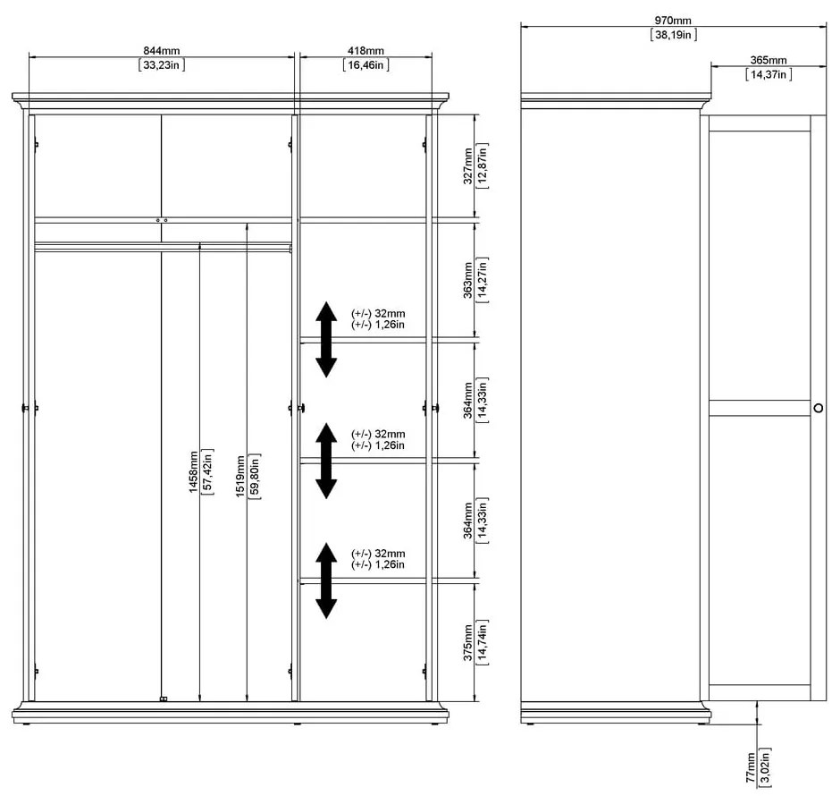 Бял гардероб 139x201 cm Paris – Tvilum