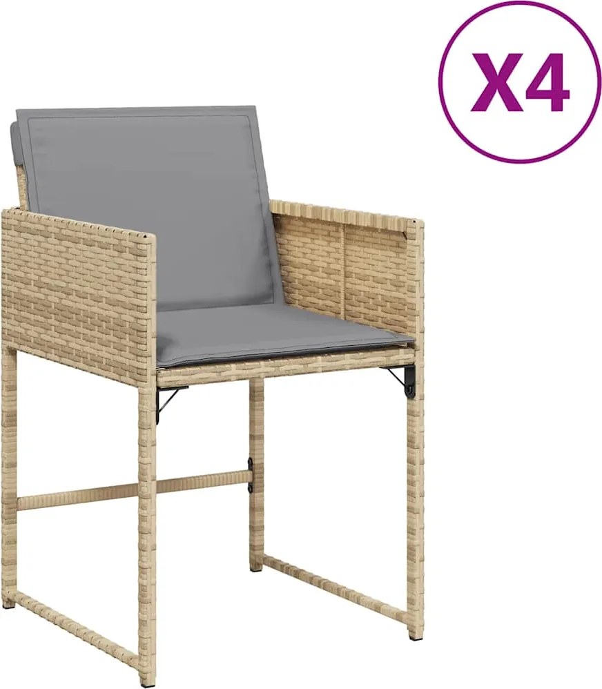 365006 vidaXL Градински столове с възглавници, 4 бр, бежови полиратан