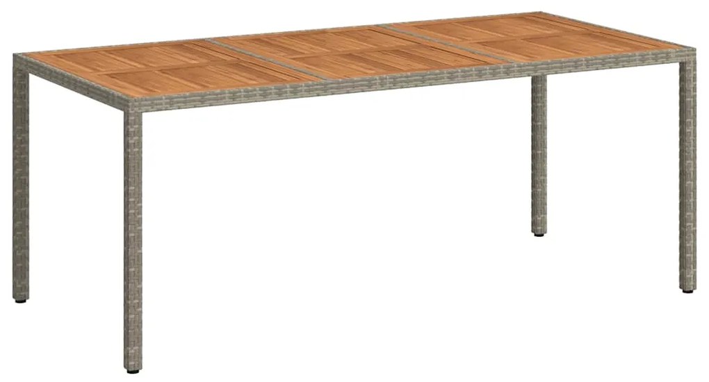 316723 vidaXL Градинска маса, 190x90x75 см, полиратан и акациево дърво, сива