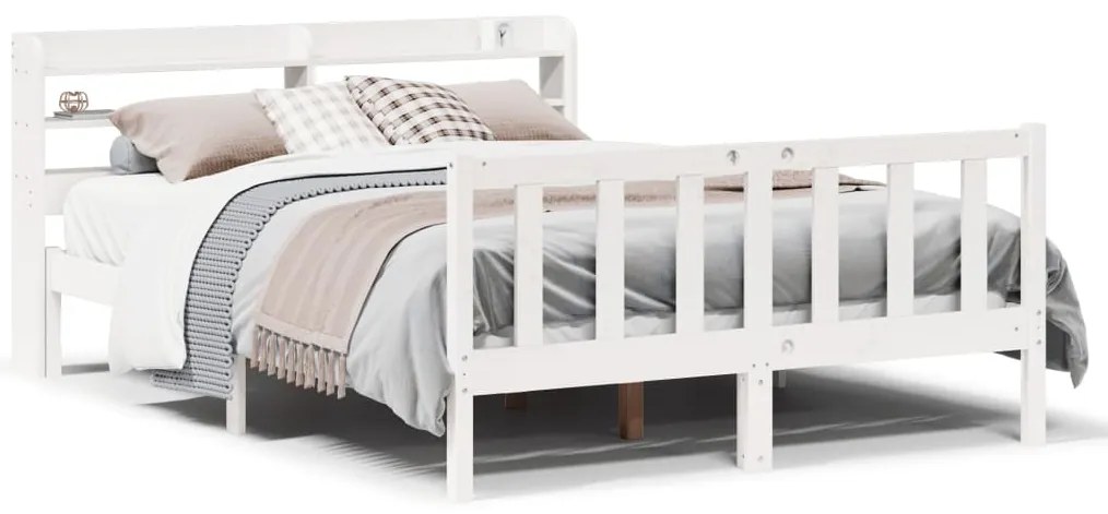 3306571 vidaXL Рамка за легло без матрак, бял, 135x190 см, бор масив