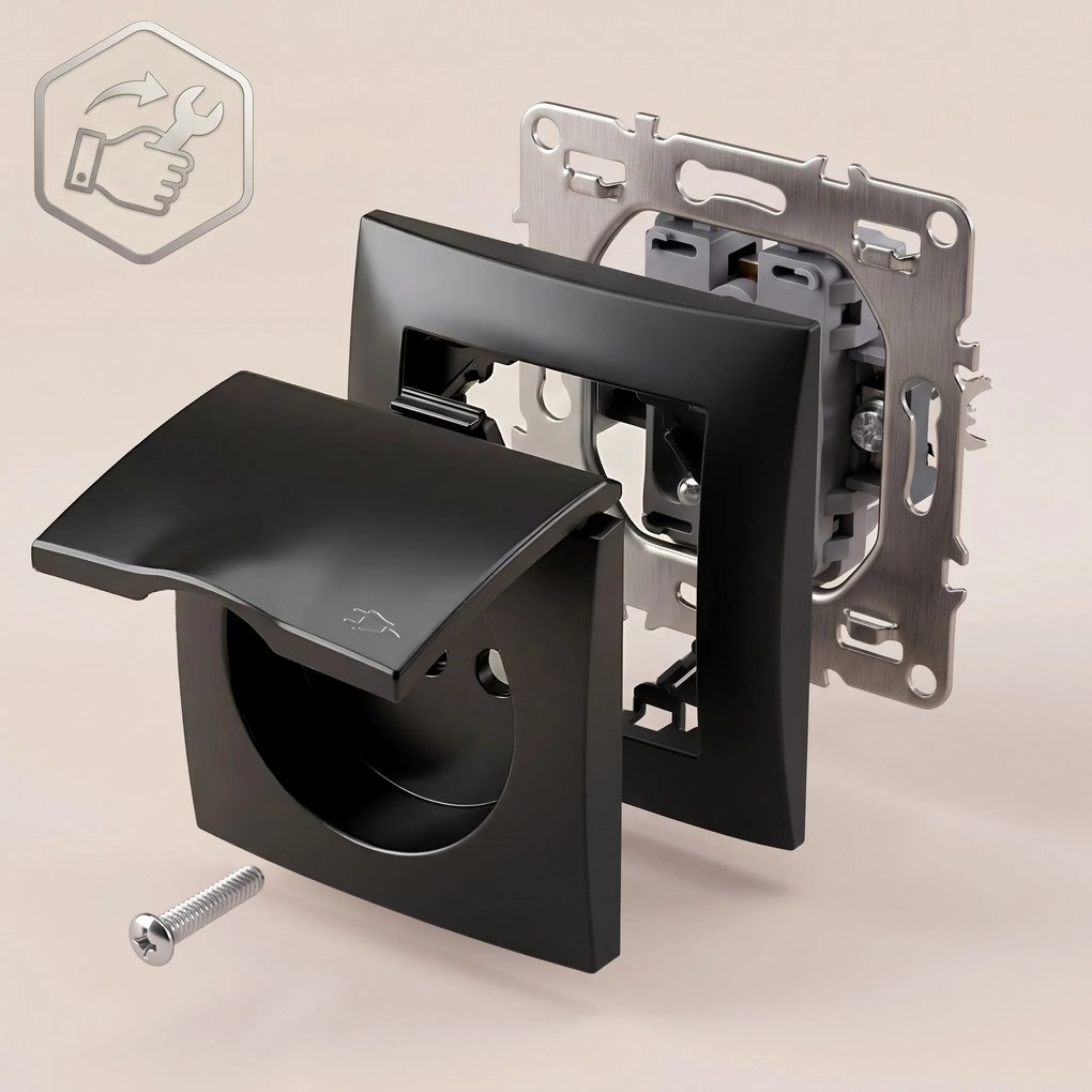 Единичен контакт със заземяване и капаче OSTE JNH005-G Black