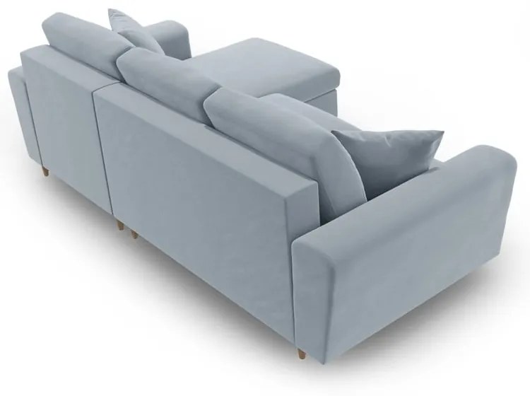 Светлосин кадифен разтегателен ъглов диван с място за съхранение Kyoto – Cosmopolitan Design