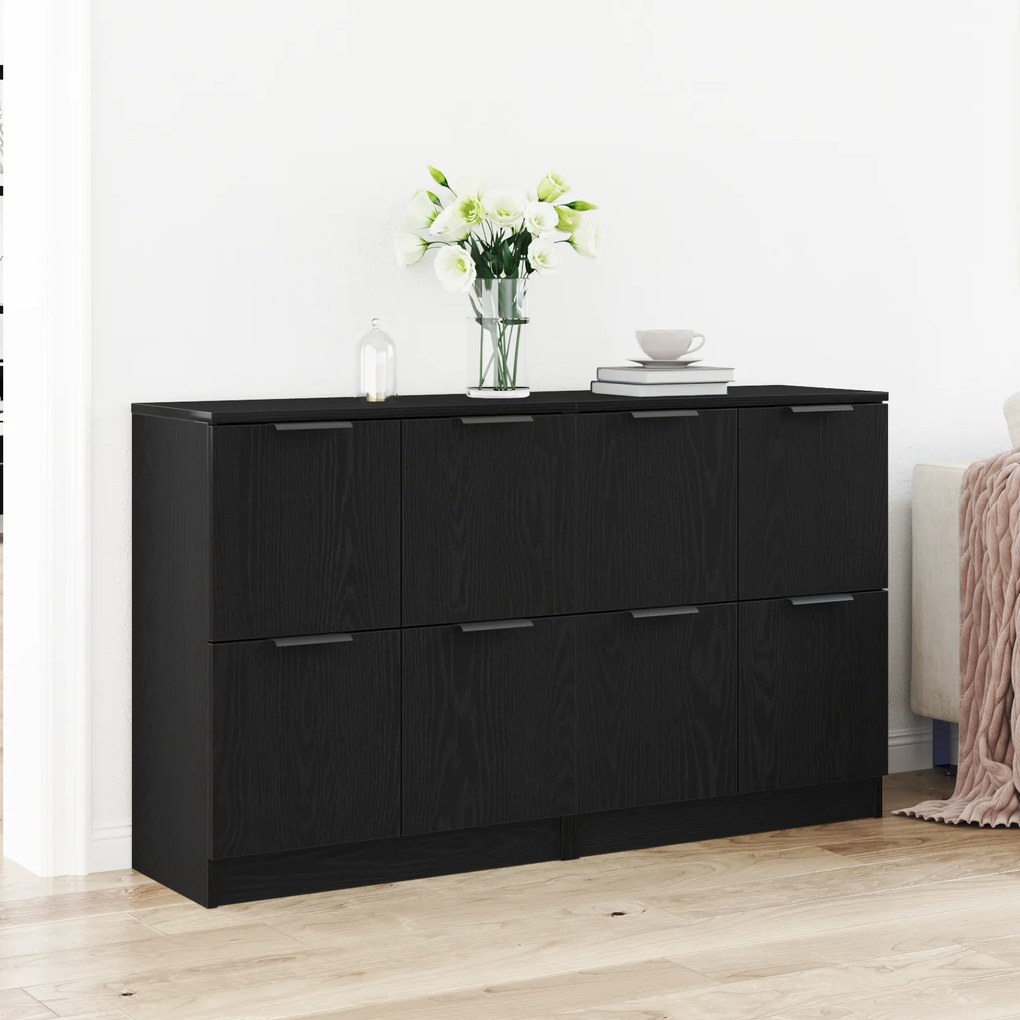 Sonata H Сайдбордове 2 броя Черен Дъб 60x30x70 см Инженерна дървесина