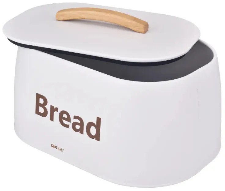 Кутия за хляб Kinghoff KH 1947, 35 см, Метално тяло, Дървена дръжка, Бял