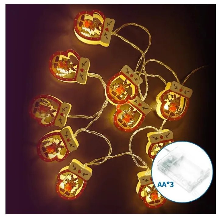 Aigostar - LED коледен гирлянд 20xLED/3xAA, 3 m, топла бяла светлина, ръкавици
