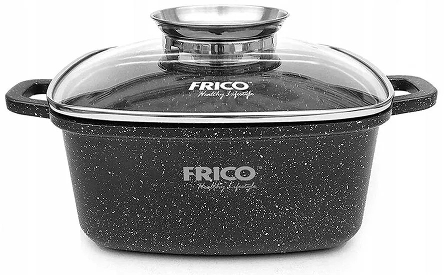 Тенджера с дозатор за мазнина FRICO FR 4402, 24х28х14 см, 4.4 литра, Мраморно покритие, Черен