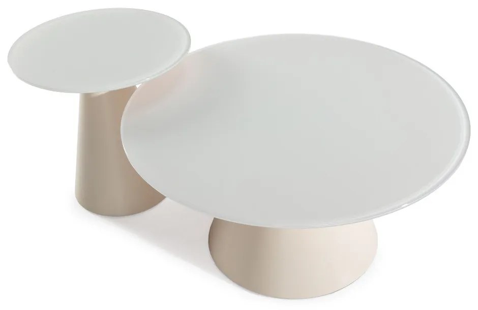 Кремави кръгли масички за кафе в комплект 2 бр. със стъклен плот ø 80 cm Vida – MOME