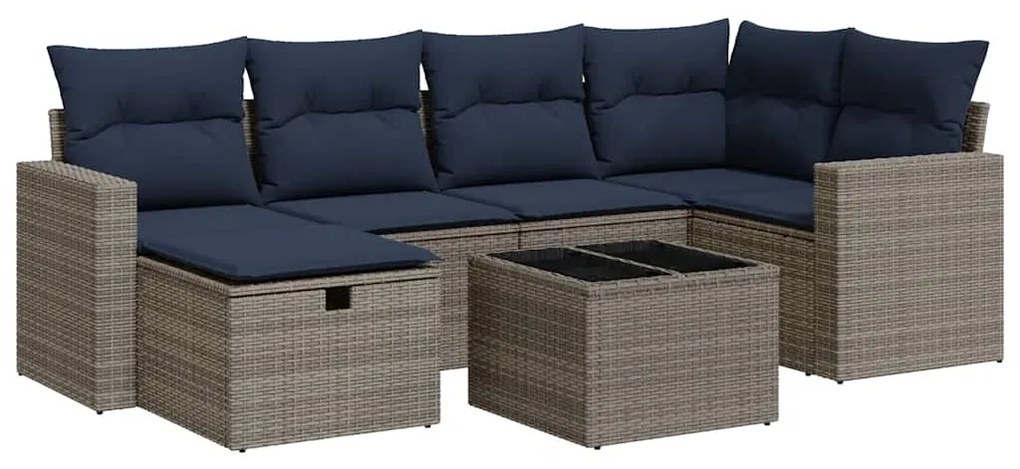 3325397 vidaXL Градински диван с възглавници, 7 части, полиратан, сив