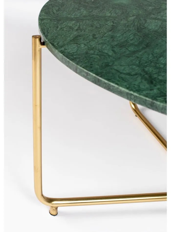 Кръгла масичка за кафе с мраморен плот в зелен и златист цвят ø 70 cm Timpa – White Label