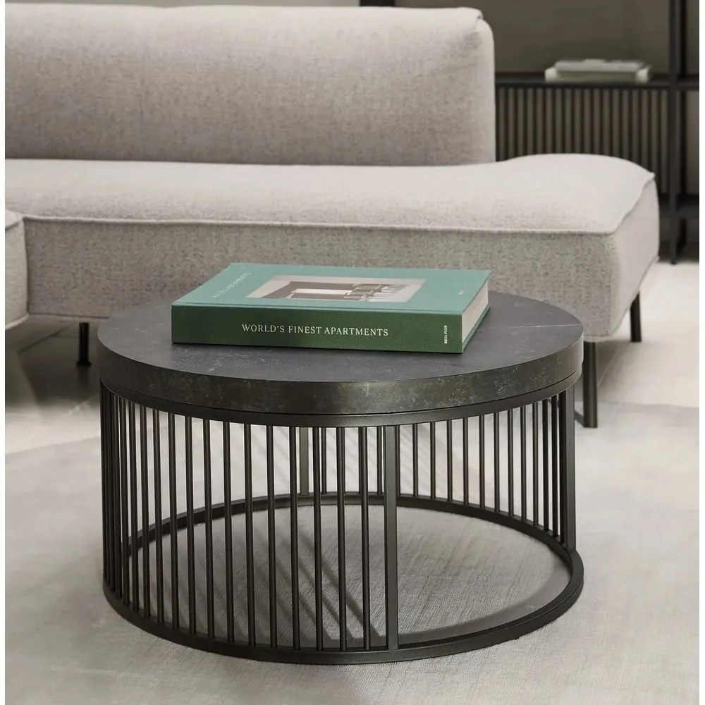 Черна кръгла масичка за кафе с плот от имитация на мрамор ø 65 cm Strington – Actona