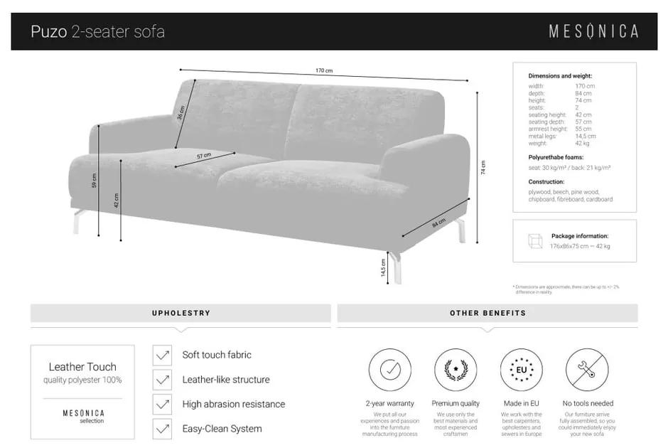 Кафяв диван от изкуствена кожа , 170 см Puzo - MESONICA