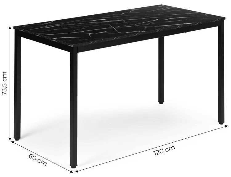 Кухненска маса черен мрамор 120 x 60 cm - универсална маса за 4-5 души
