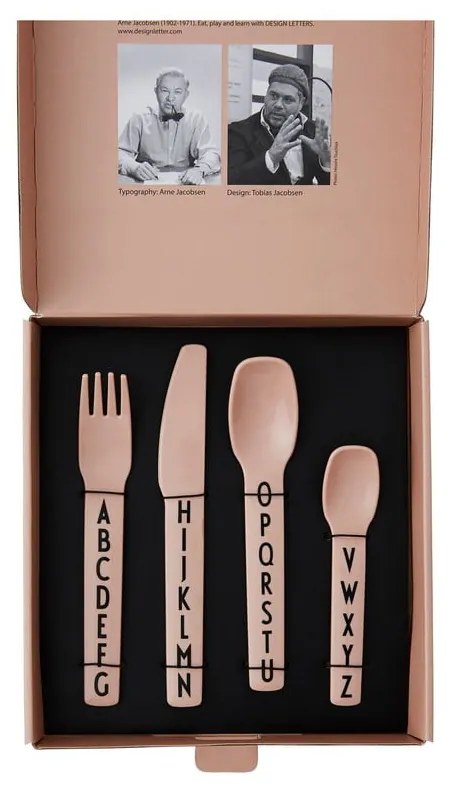 Комплект розови детски прибори за хранене от 4 части - Design Letters