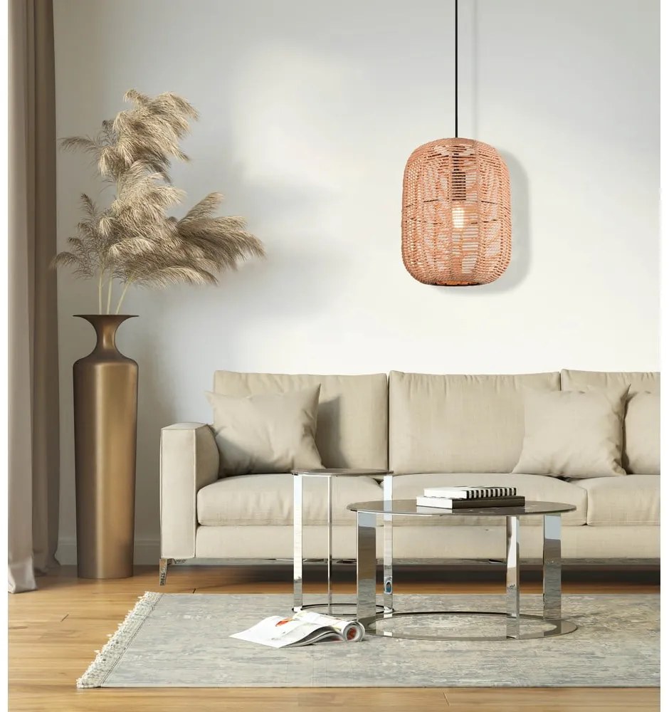 Светлокафяво висящо осветително тяло с текстилен абажур ø 35 cm Runa – Trio