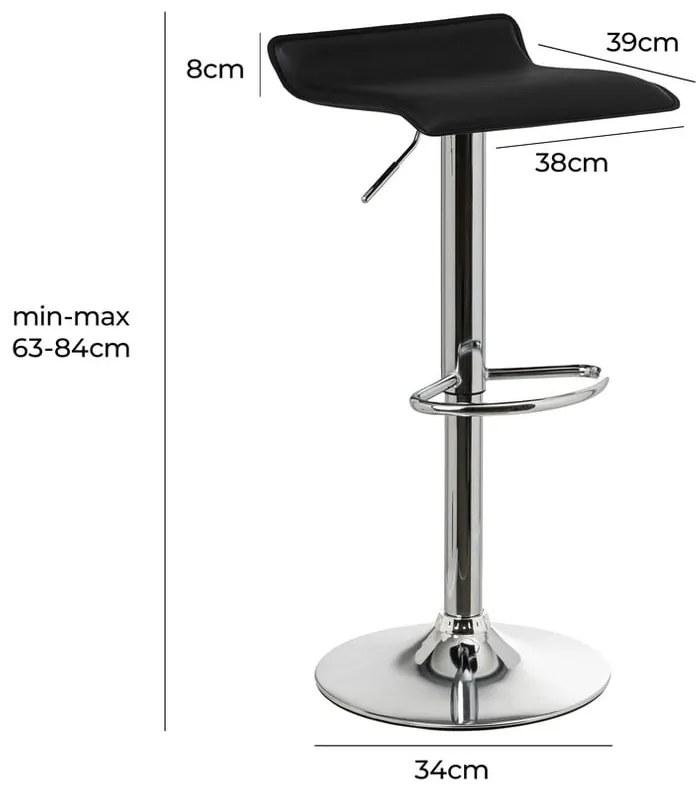 Черни тапицирани бар столове в комплект с регулируема височина 2 бр. (височина на седалката 63 cm) – Casa Selección