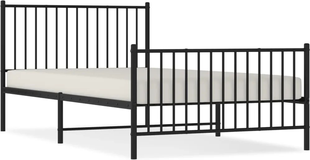 350878 vidaXL Метална рамка за легло с горна и долна табла, черна, 107x203 см