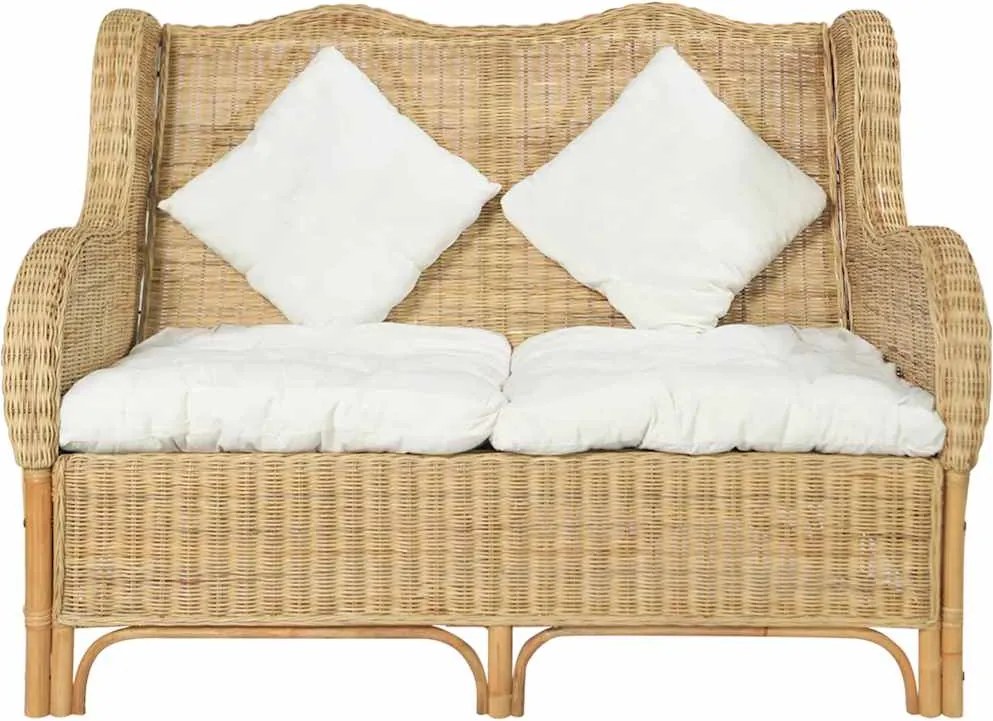 325466 vidaXL 2-местен диван, естествен ратан и лен